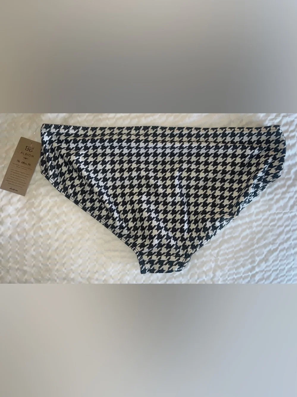 Albion Fit Houndstooth Hipster Bikini Bottoms XL NWT Black White Full Coverage
